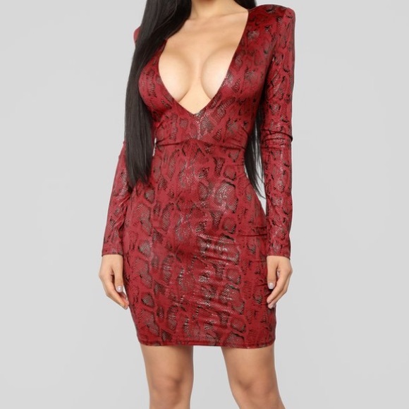 Fashion Nova Red Snake Skin Dress 